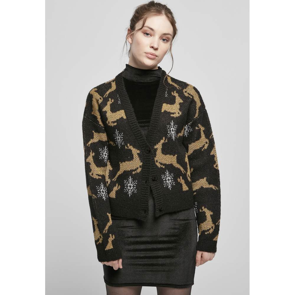 Urban Classics - Short Oversized Christmas Cardigan - Zwart/Goudkleurig